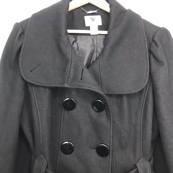 Worthington Black Wool Blend Button Up Trench Coat - Picture 3 of 16